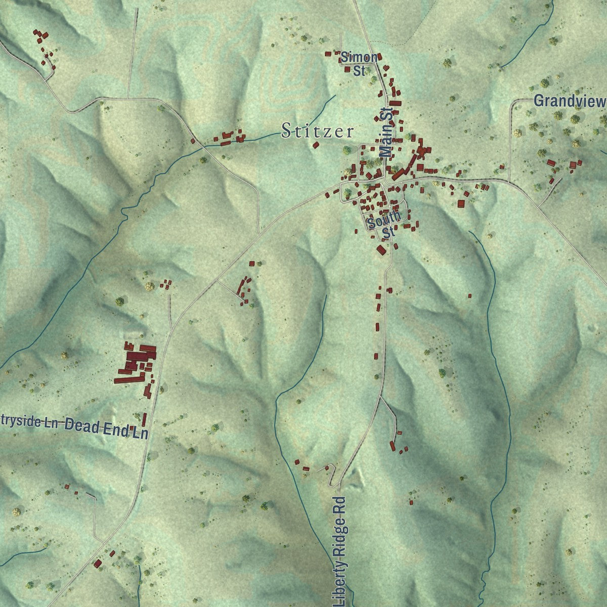 Close-up of the map of Liberty, Grant County, Wisconsin print showing street and building detail