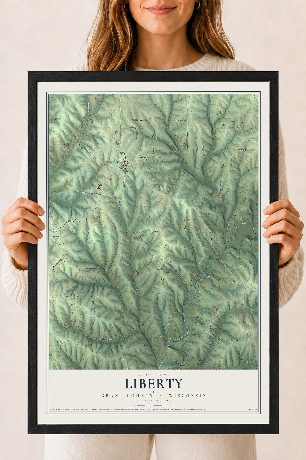 Map of Liberty, Grant County, Wisconsin, 18 x 24 inch print in a black wood frame