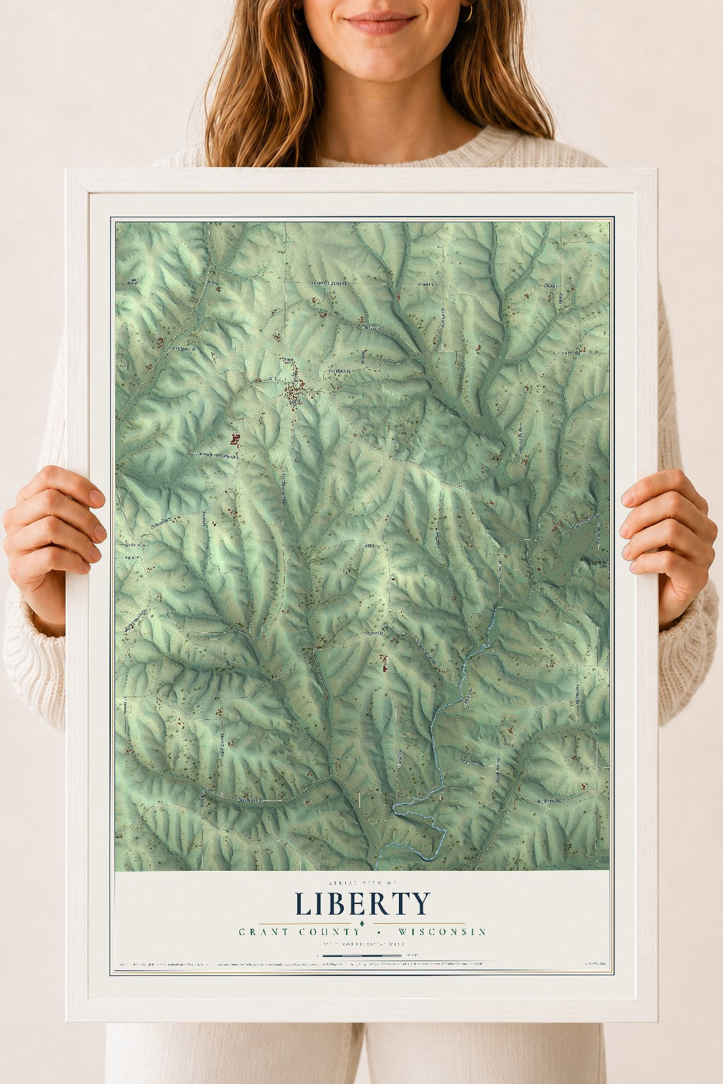 Map of Liberty, Grant County, Wisconsin, 18 x 24 inch print in a white wood frame