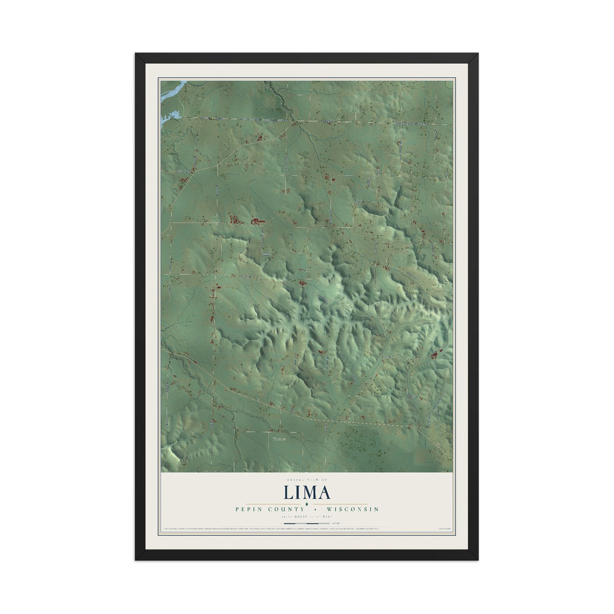 Map of Lima, Pepin County, Wisconsin, 12 x 18 inch print in a black wood frame