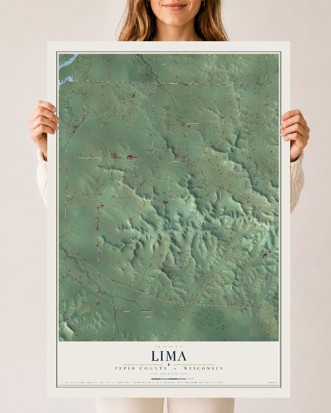 Map of Lima, Pepin County, Wisconsin, 24 x 36 inch unframed archival matte print