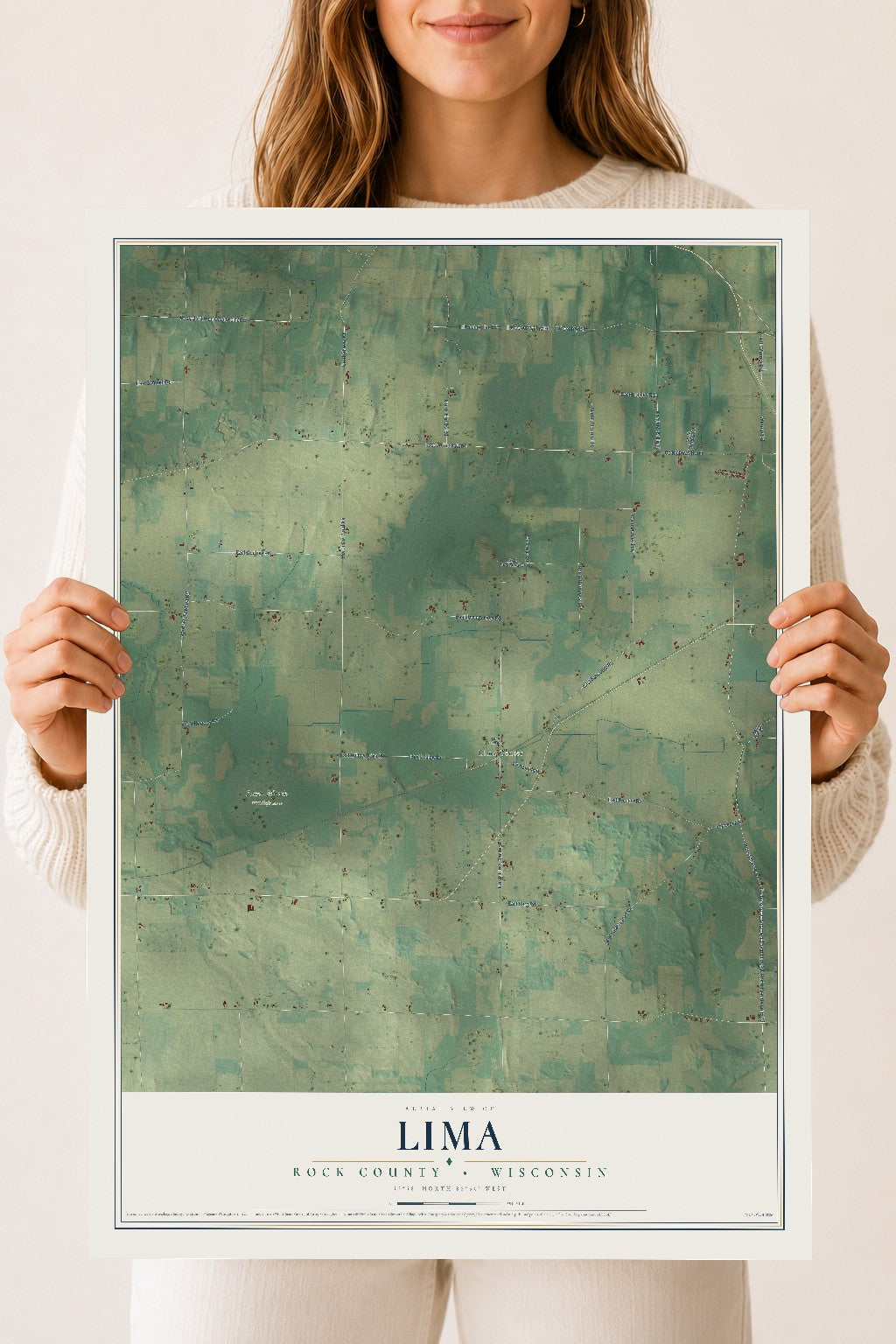 Map of Lima, Rock County, Wisconsin, 18 x 24 inch unframed archival matte print