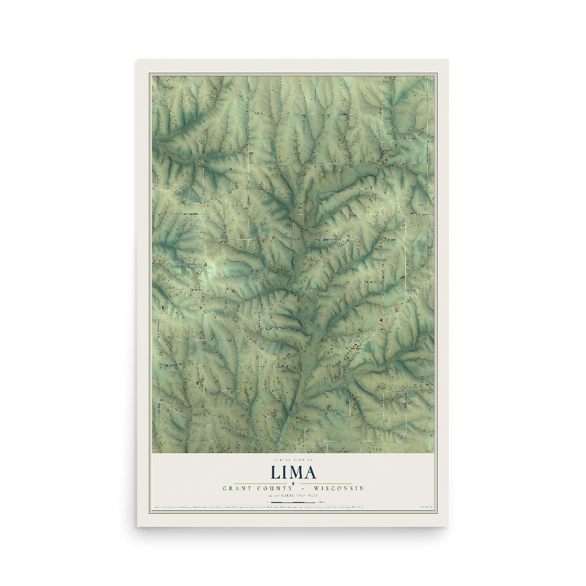 Map of Lima, Grant County, Wisconsin, 12 x 18 inch unframed archival matte print