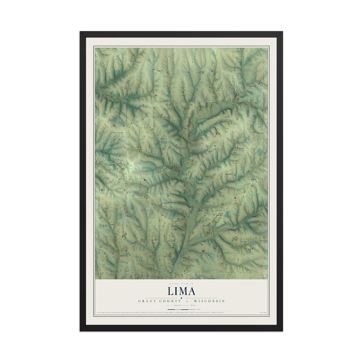 Map of Lima, Grant County, Wisconsin, 12 x 18 inch print in a black wood frame