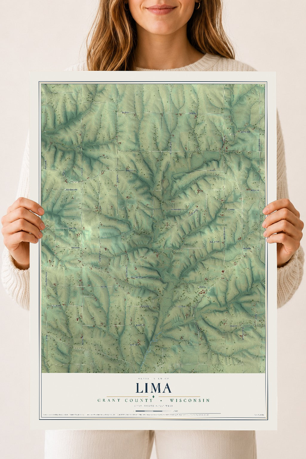 Map of Lima, Grant County, Wisconsin, 18 x 24 inch unframed archival matte print