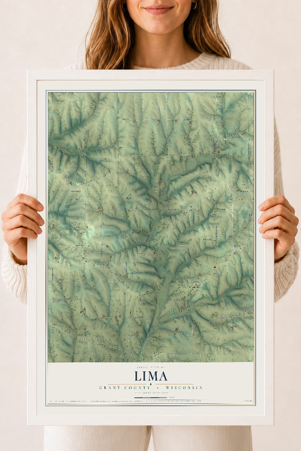 Map of Lima, Grant County, Wisconsin, 18 x 24 inch print in a white wood frame