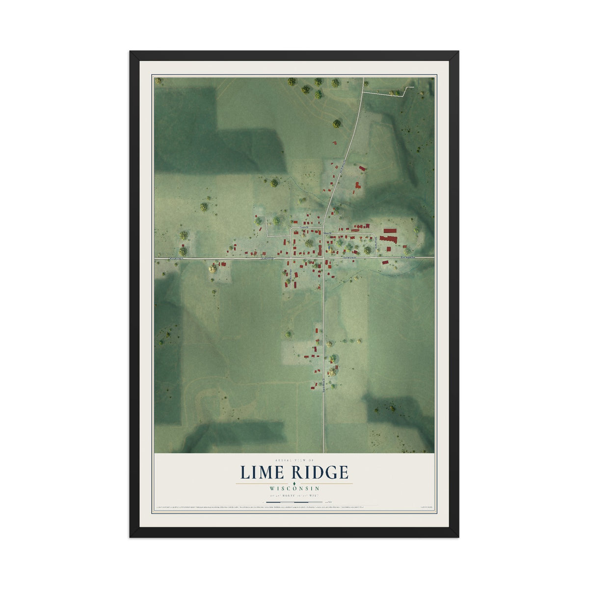 Map of Lime Ridge, Wisconsin, 12 x 18 inch print in a black wood frame