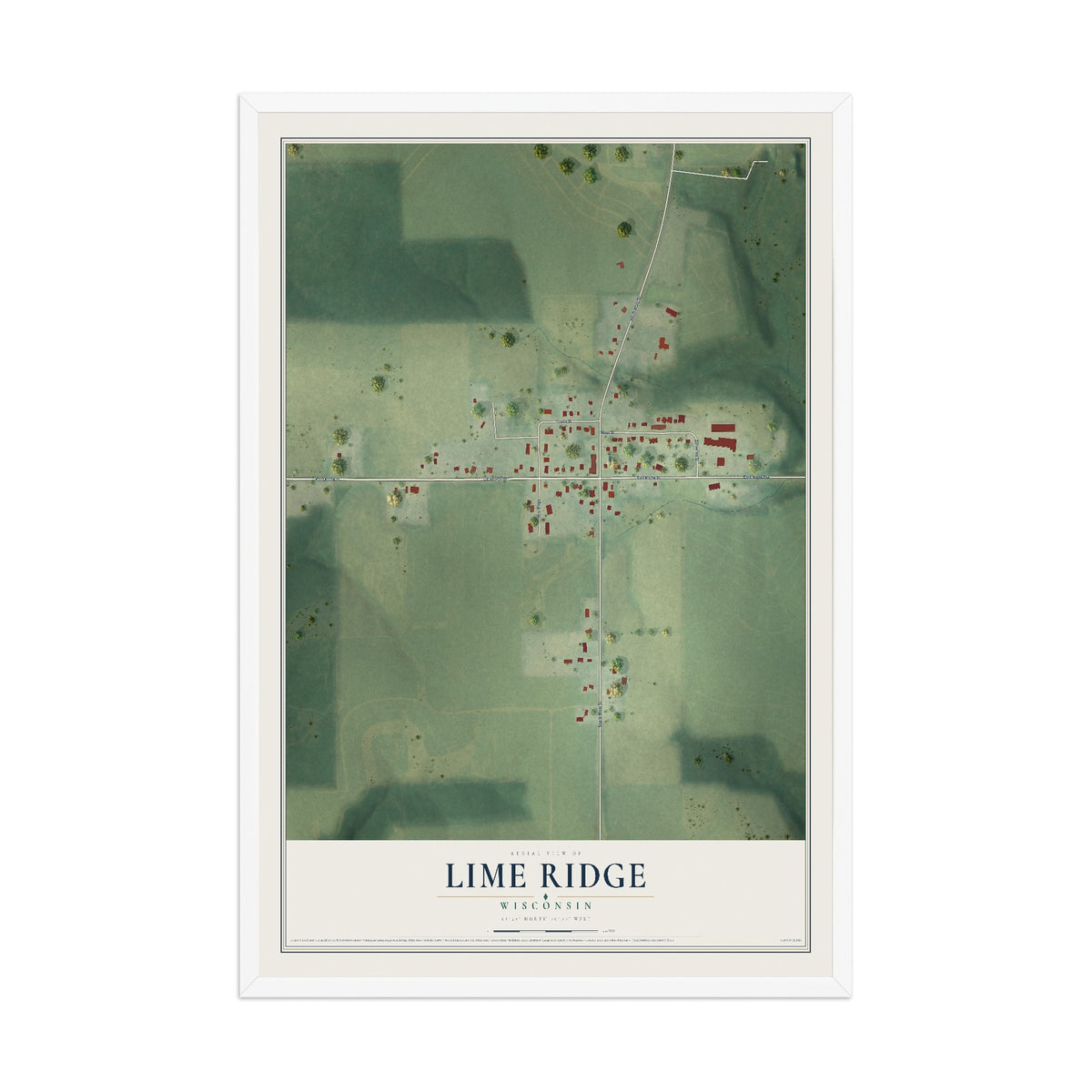 Map of Lime Ridge, Wisconsin, 12 x 18 inch print in a white wood frame