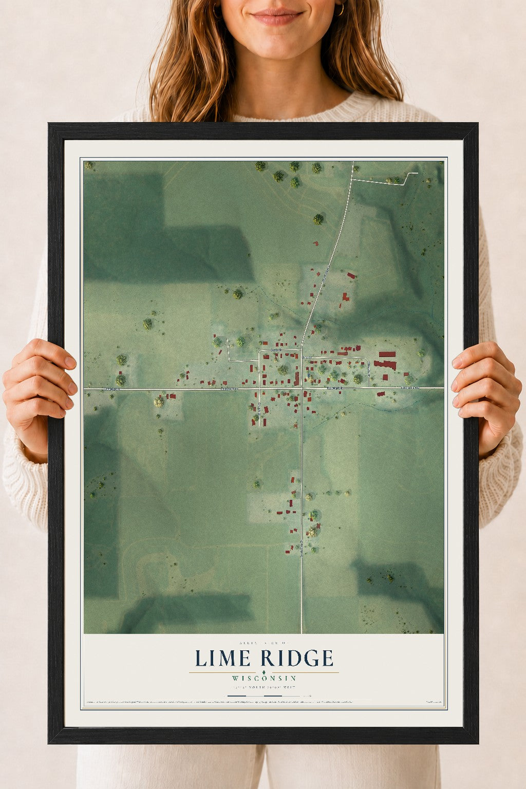 Map of Lime Ridge, Wisconsin, 18 x 24 inch print in a black wood frame