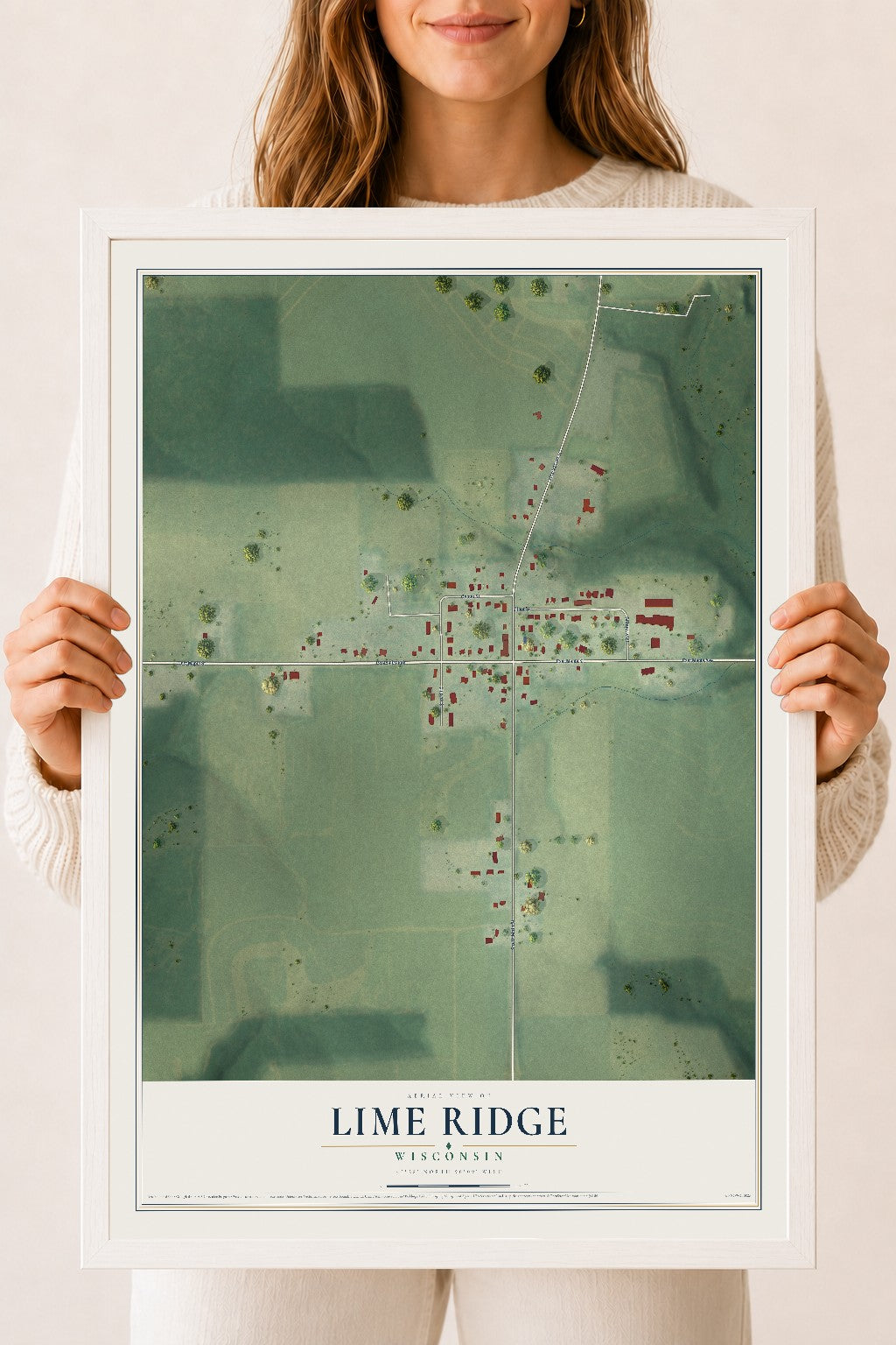 Map of Lime Ridge, Wisconsin, 18 x 24 inch print in a white wood frame