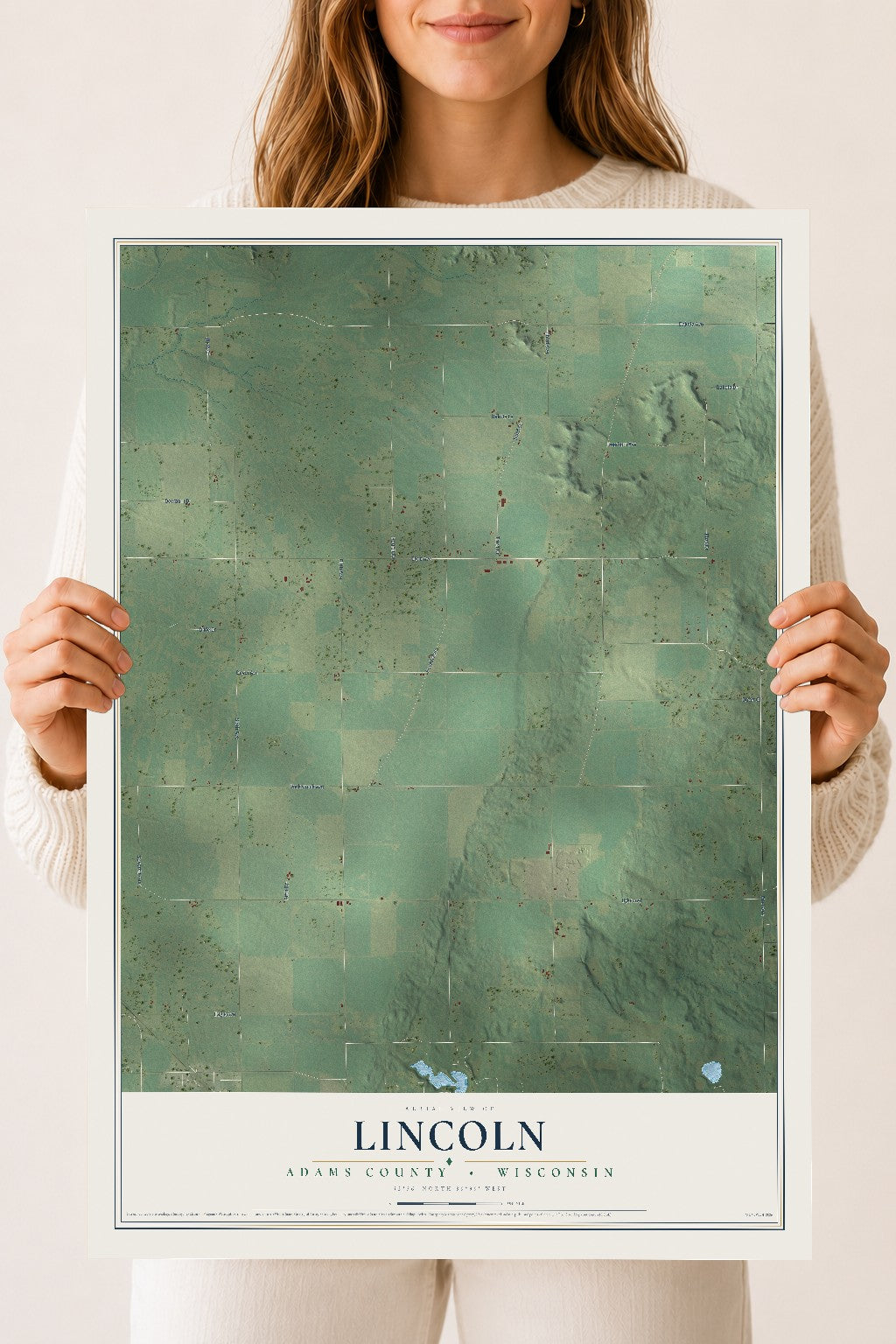 Map of Lincoln, Adams County, Wisconsin, 18 x 24 inch unframed archival matte print