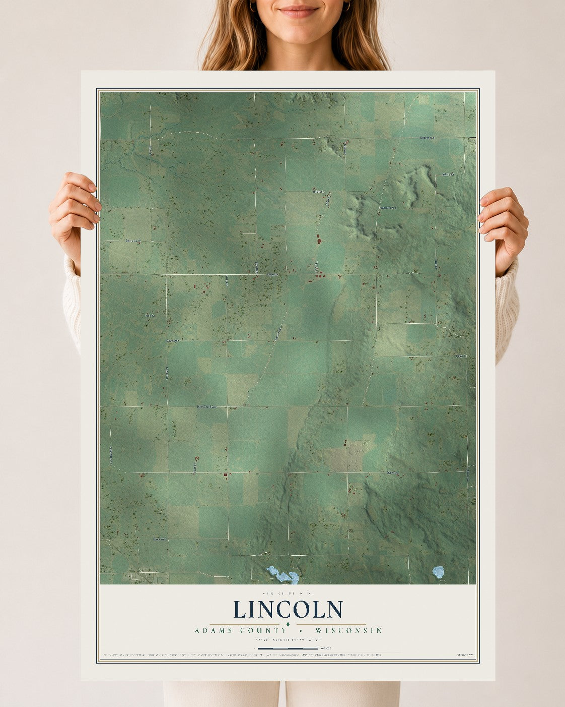 Map of Lincoln, Adams County, Wisconsin, 24 x 36 inch unframed archival matte print