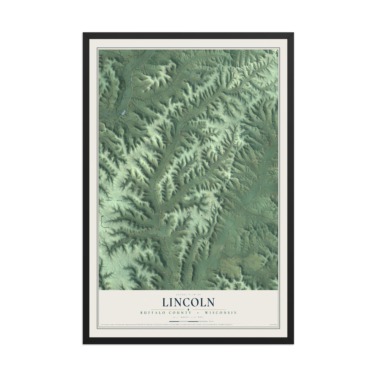 Map of Lincoln, Buffalo County, Wisconsin, 12 x 18 inch print in a black wood frame