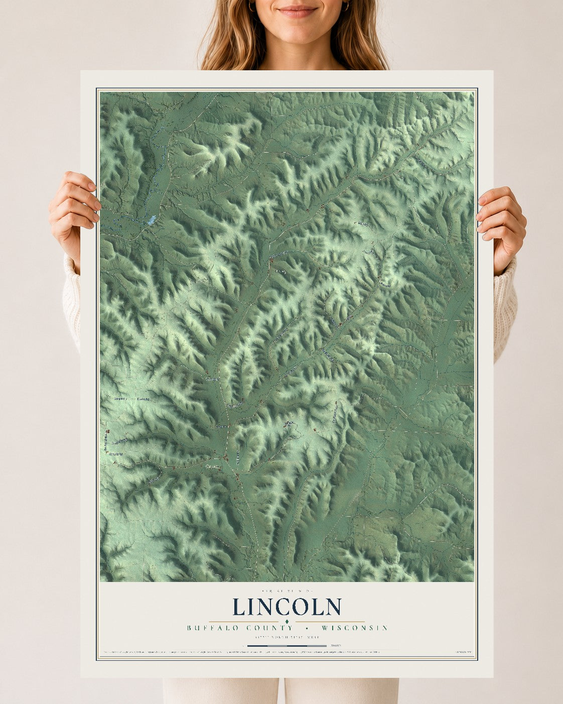 Map of Lincoln, Buffalo County, Wisconsin, 24 x 36 inch unframed archival matte print