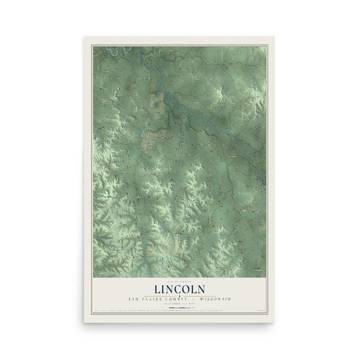 Map of Lincoln, Eau Claire County, Wisconsin, 12 x 18 inch unframed archival matte print