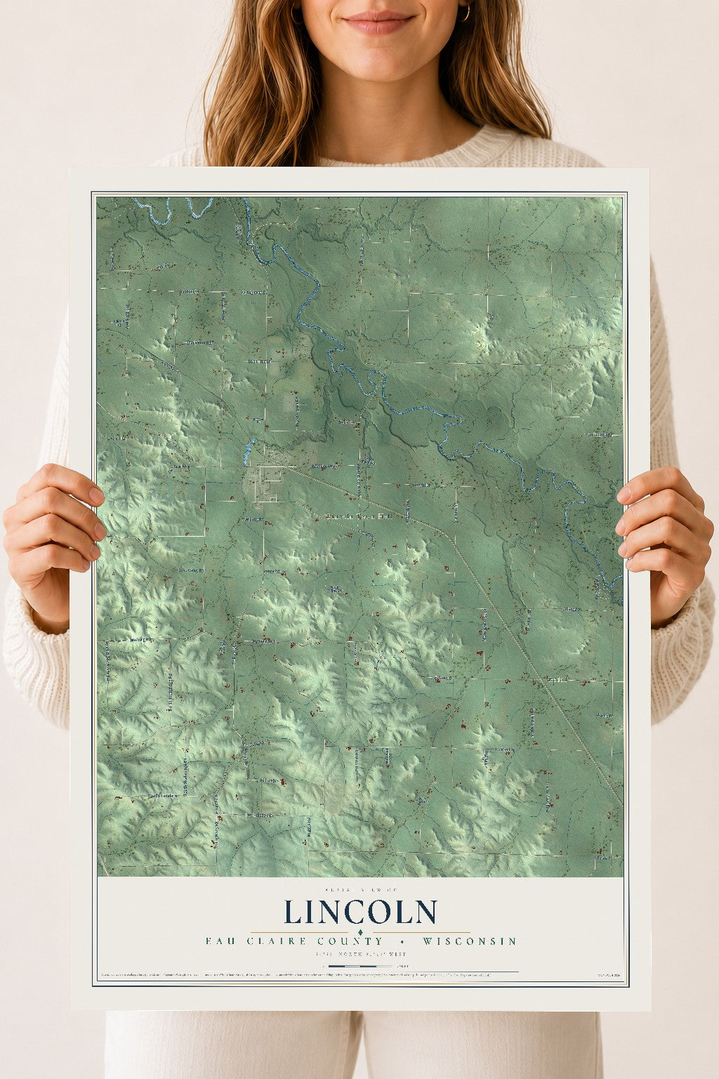 Map of Lincoln, Eau Claire County, Wisconsin, 18 x 24 inch unframed archival matte print