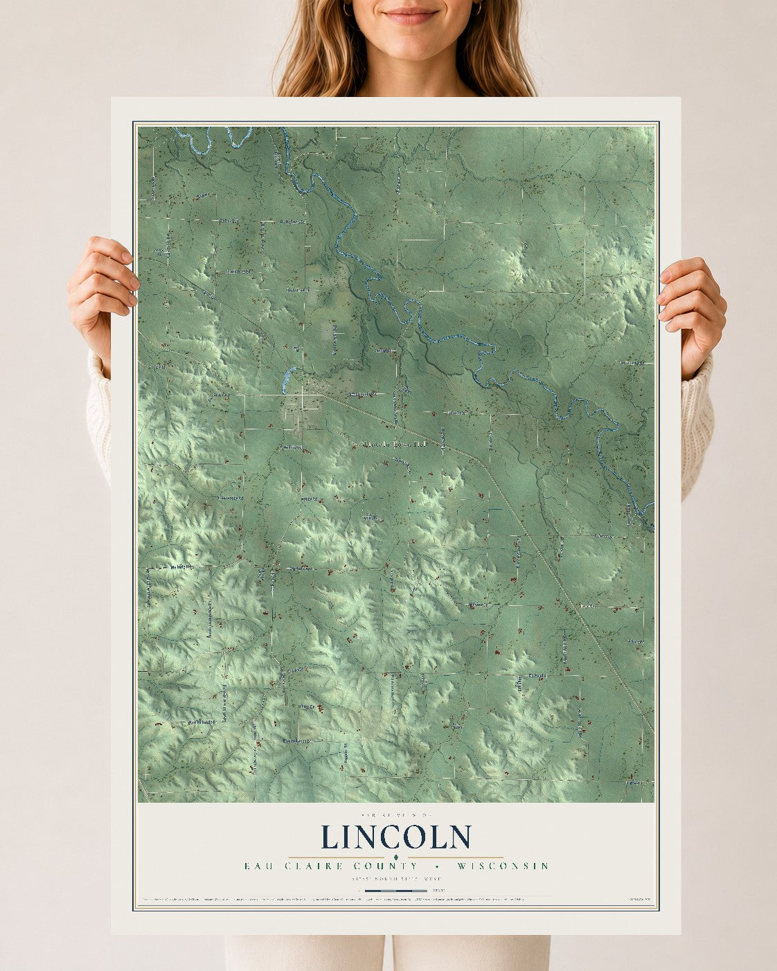 Map of Lincoln, Eau Claire County, Wisconsin, 24 x 36 inch unframed archival matte print