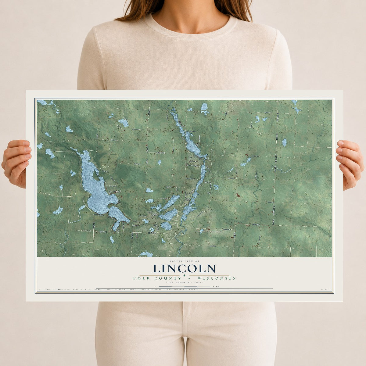 Map of Lincoln, Polk County, Wisconsin, 12 x 18 inch unframed archival matte print