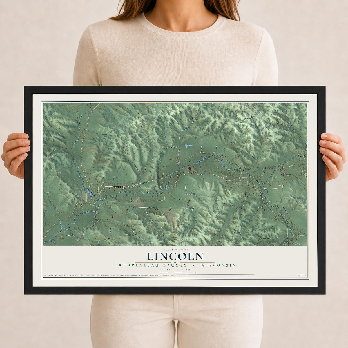 Map of Lincoln, Trempealeau County, Wisconsin, 12 x 18 inch print in a black wood frame