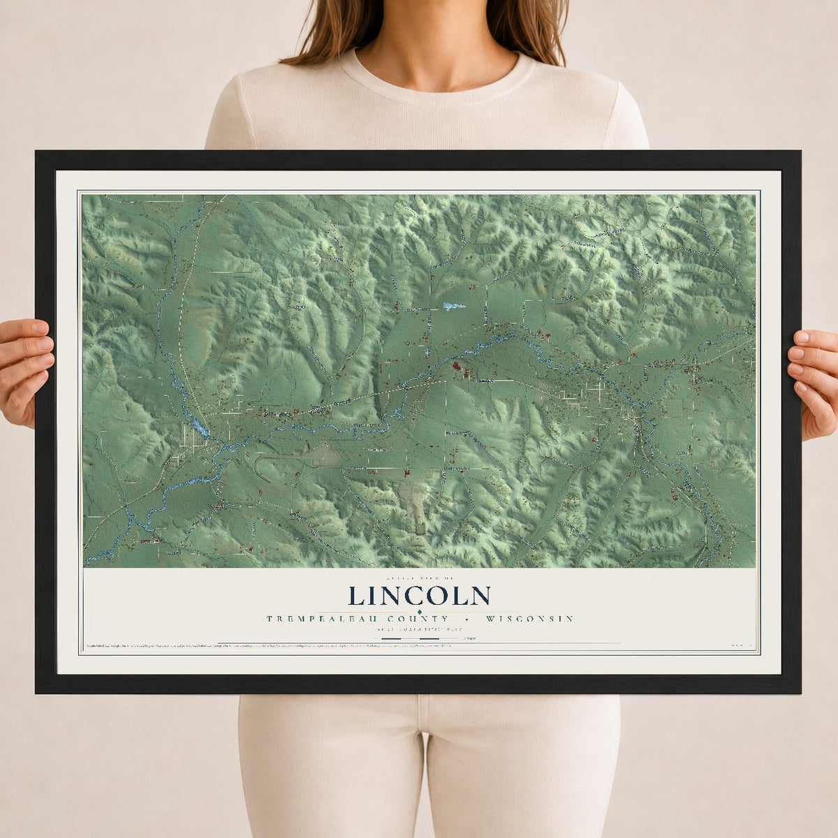 Map of Lincoln, Trempealeau County, Wisconsin, 18 x 24 inch print in a black wood frame