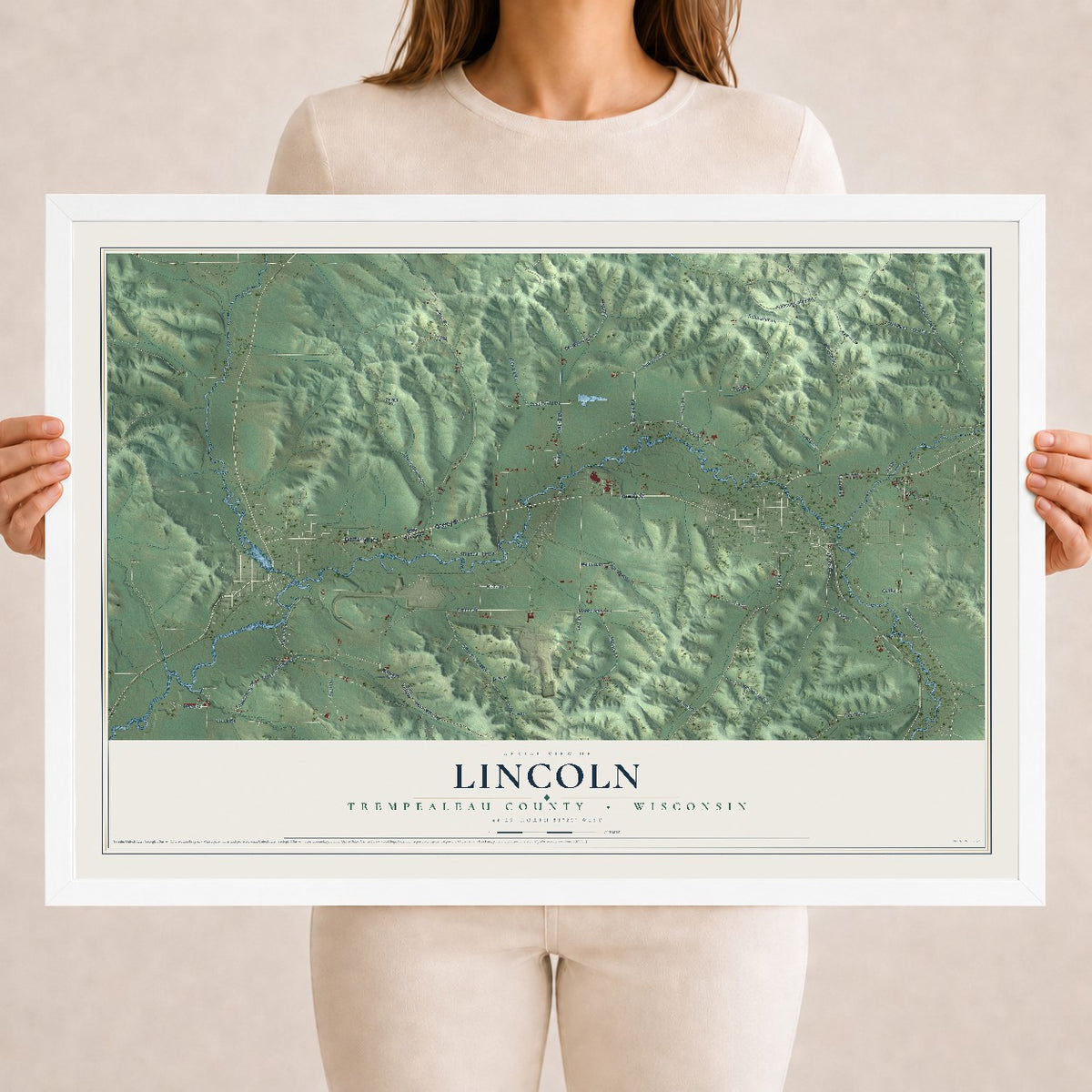 Map of Lincoln, Trempealeau County, Wisconsin, 18 x 24 inch print in a white wood frame