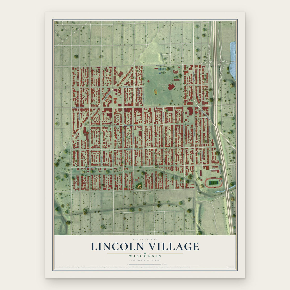 Lincoln Village, Wisconsin map print, the full design