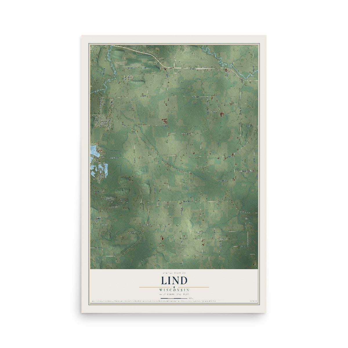 Map of Lind, Wisconsin, 12 x 18 inch unframed archival matte print