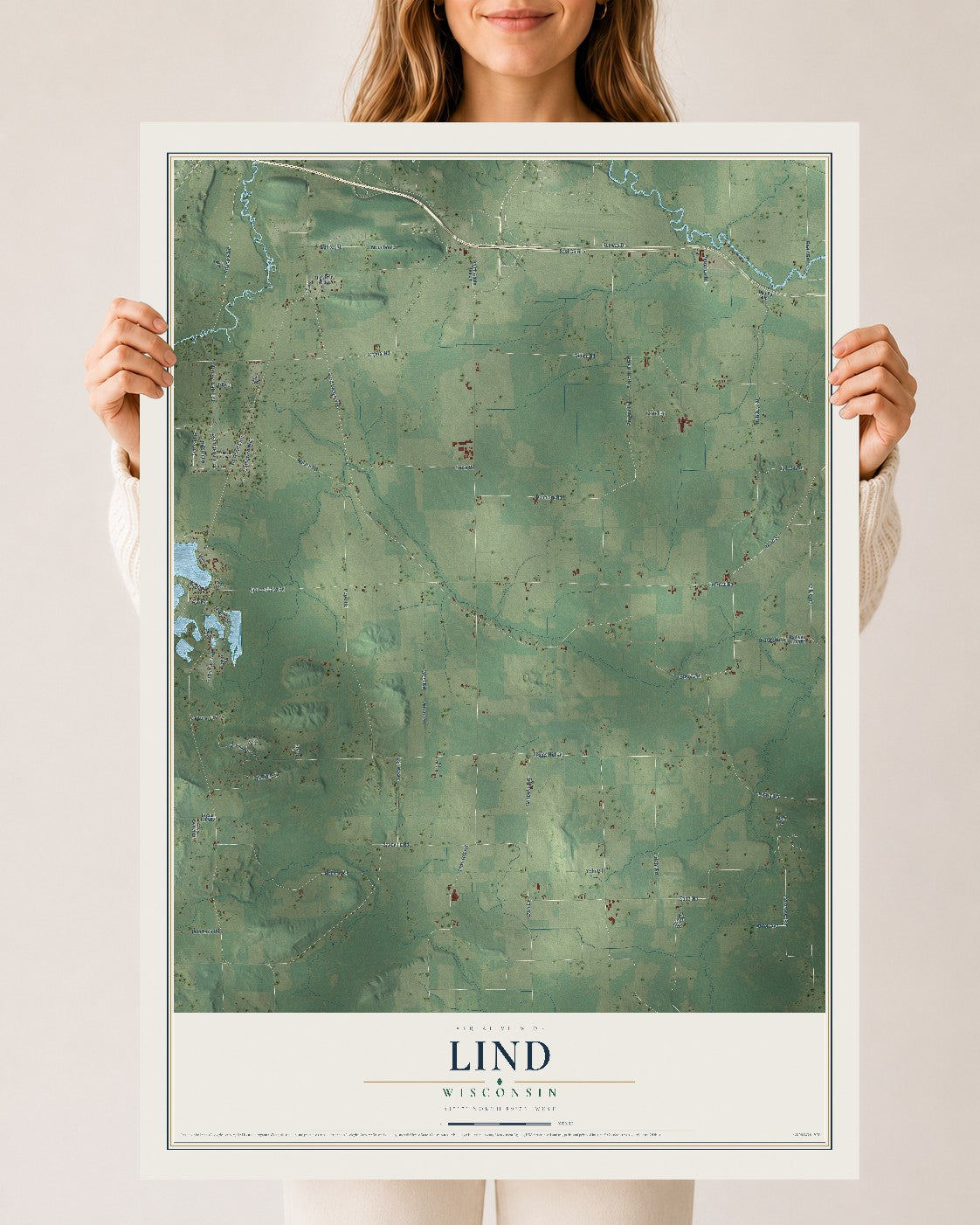 Map of Lind, Wisconsin, 24 x 36 inch unframed archival matte print