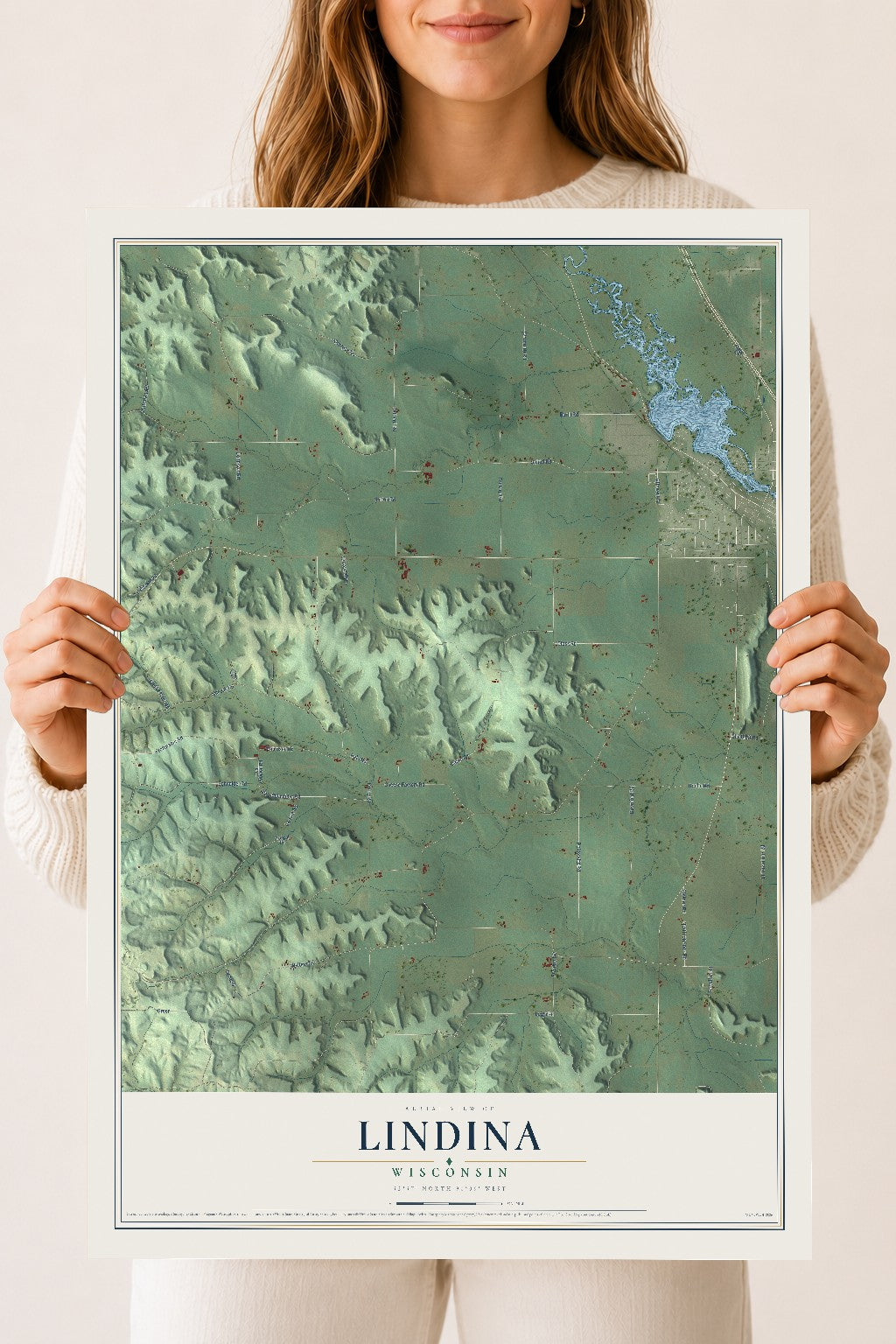 Map of Lindina, Wisconsin, 18 x 24 inch unframed archival matte print