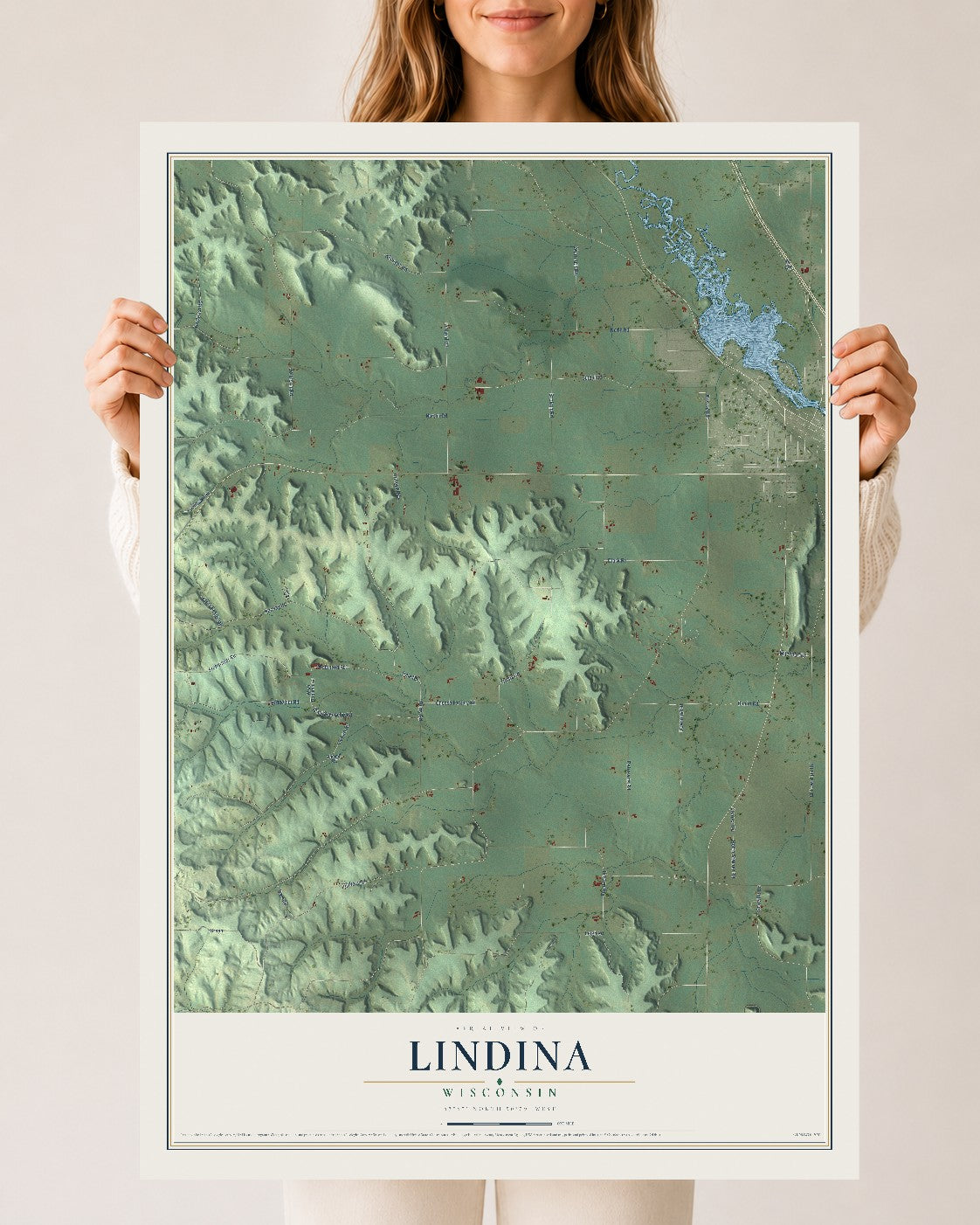 Map of Lindina, Wisconsin, 24 x 36 inch unframed archival matte print