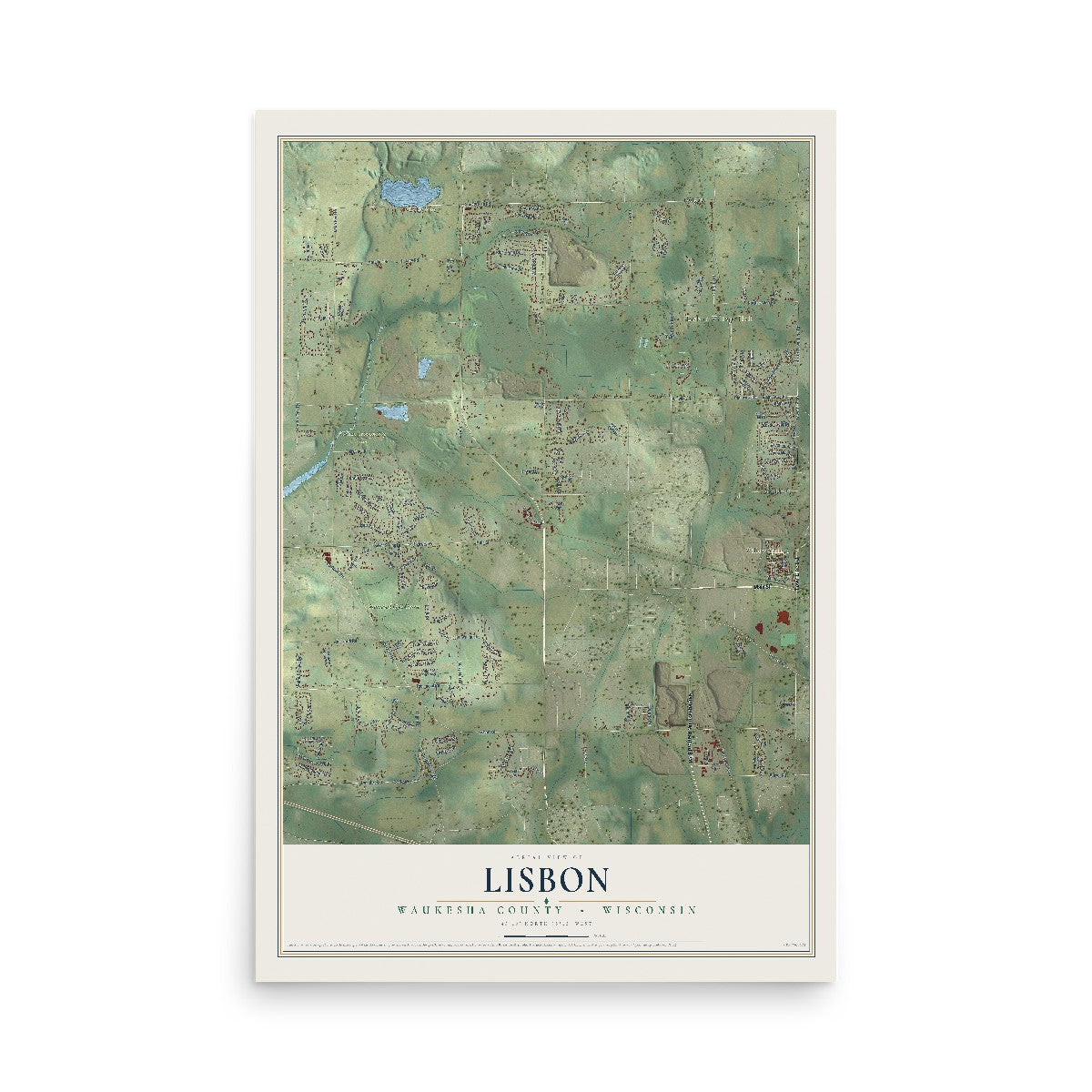 Map of Lisbon, Waukesha County, Wisconsin, 12 x 18 inch unframed archival matte print