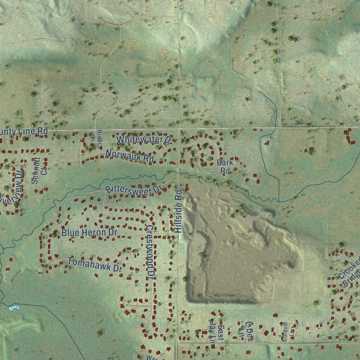 Second close-up of the map of Lisbon, Waukesha County, Wisconsin print showing more streets and buildings