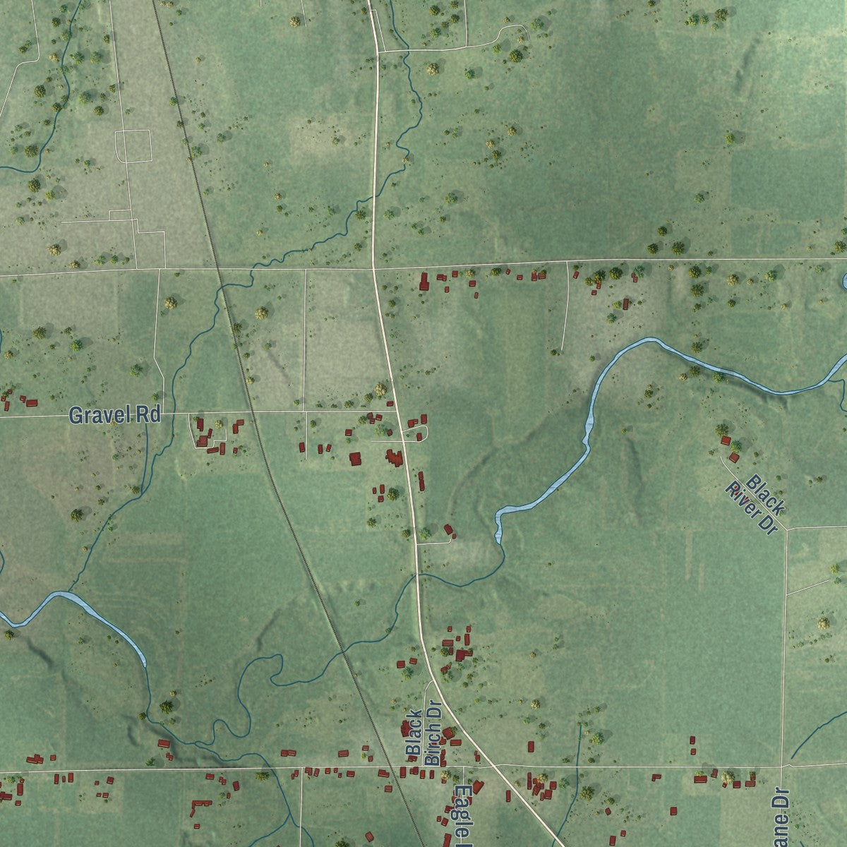 Close-up of the map of Little Black, Wisconsin print showing street and building detail