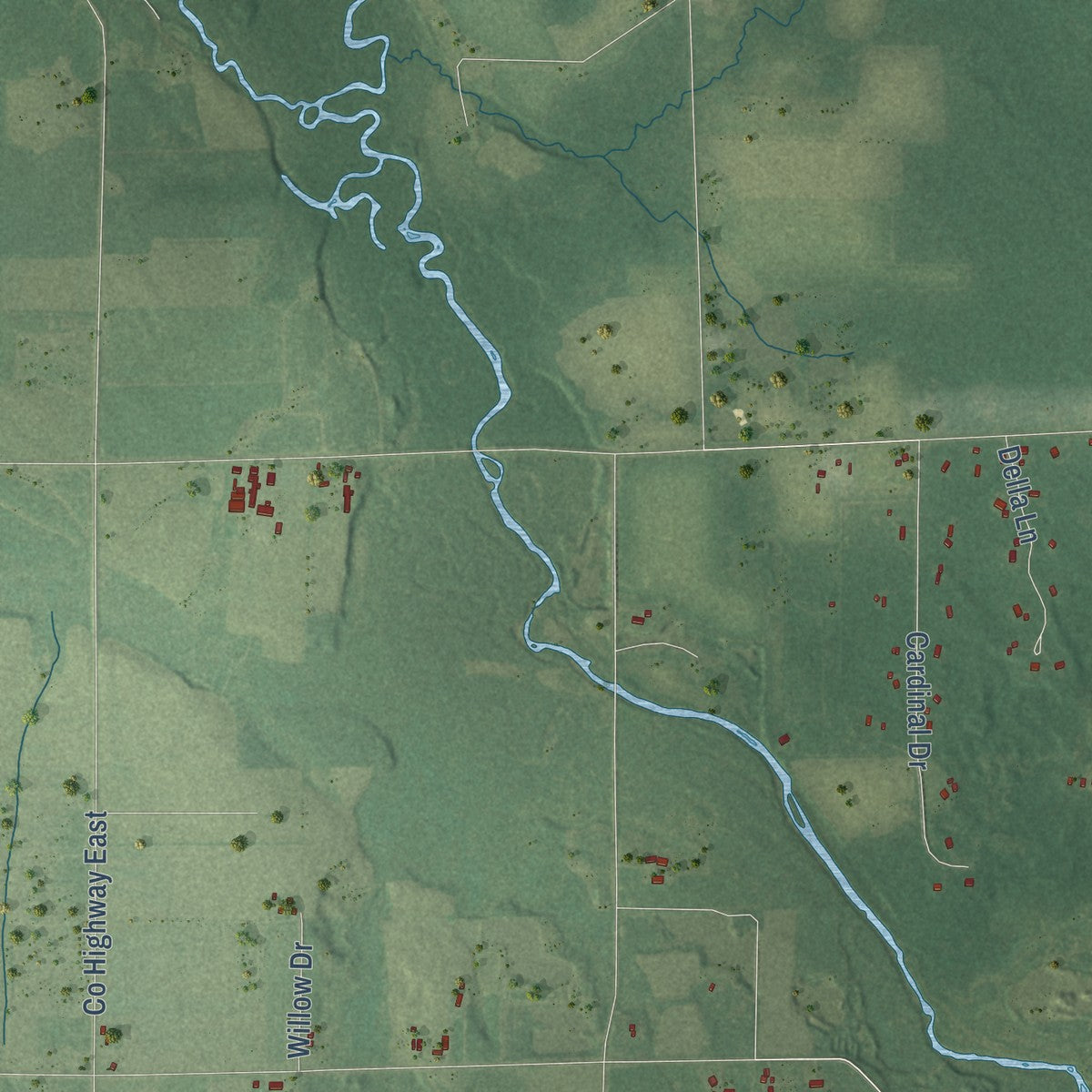 Second close-up of the map of Little Black, Wisconsin print showing more streets and buildings