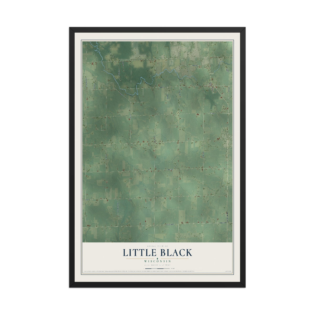 Map of Little Black, Wisconsin, 12 x 18 inch print in a black wood frame
