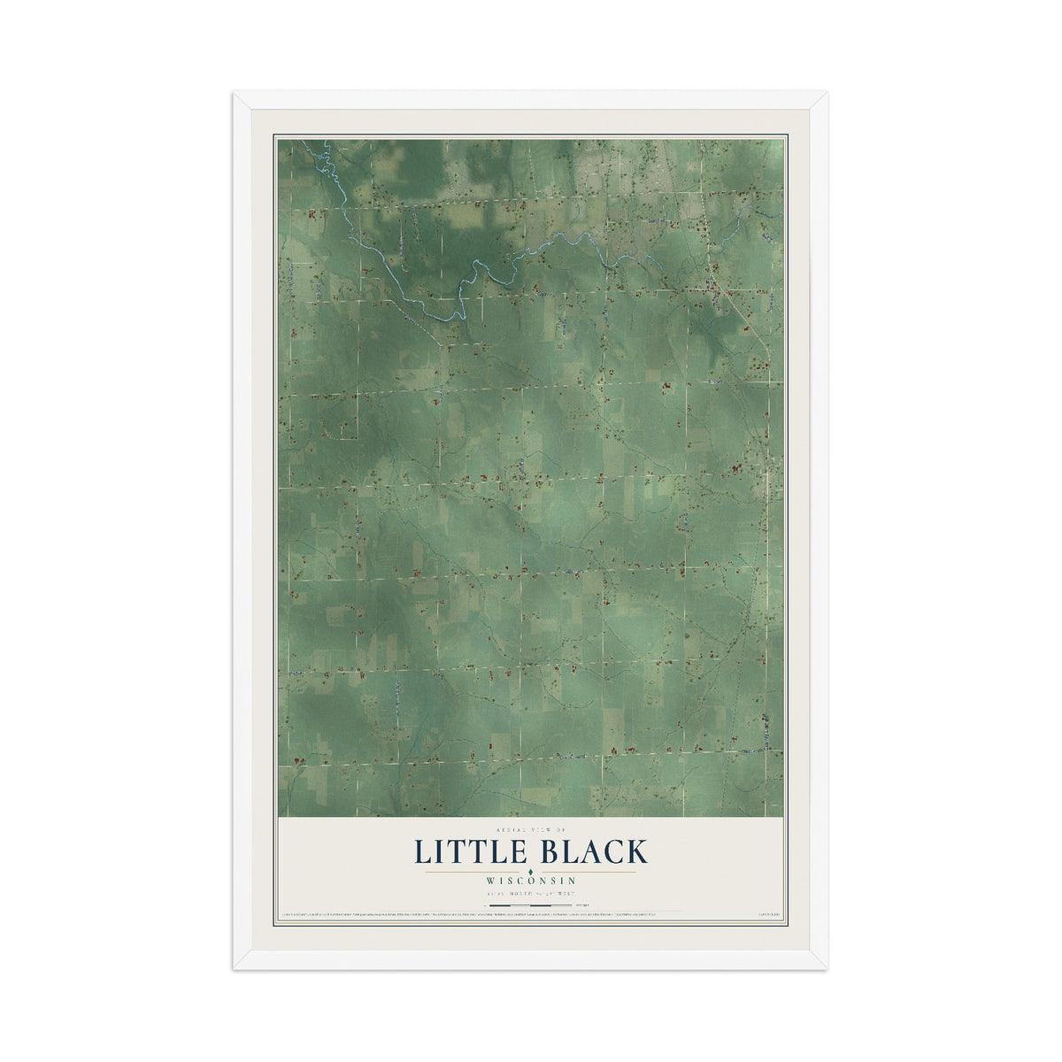 Map of Little Black, Wisconsin, 12 x 18 inch print in a white wood frame