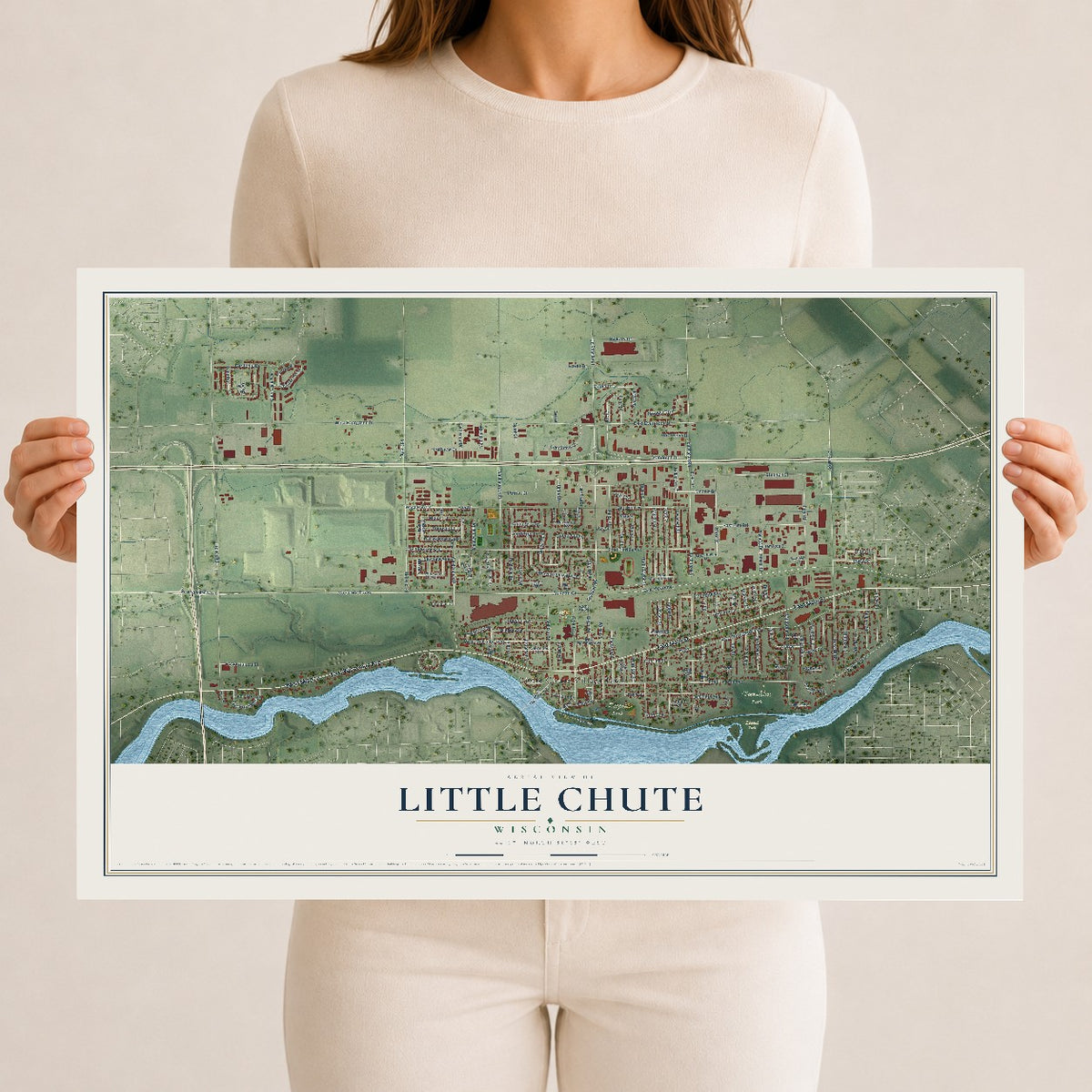 Map of Little Chute, Wisconsin, 12 x 18 inch unframed archival matte print