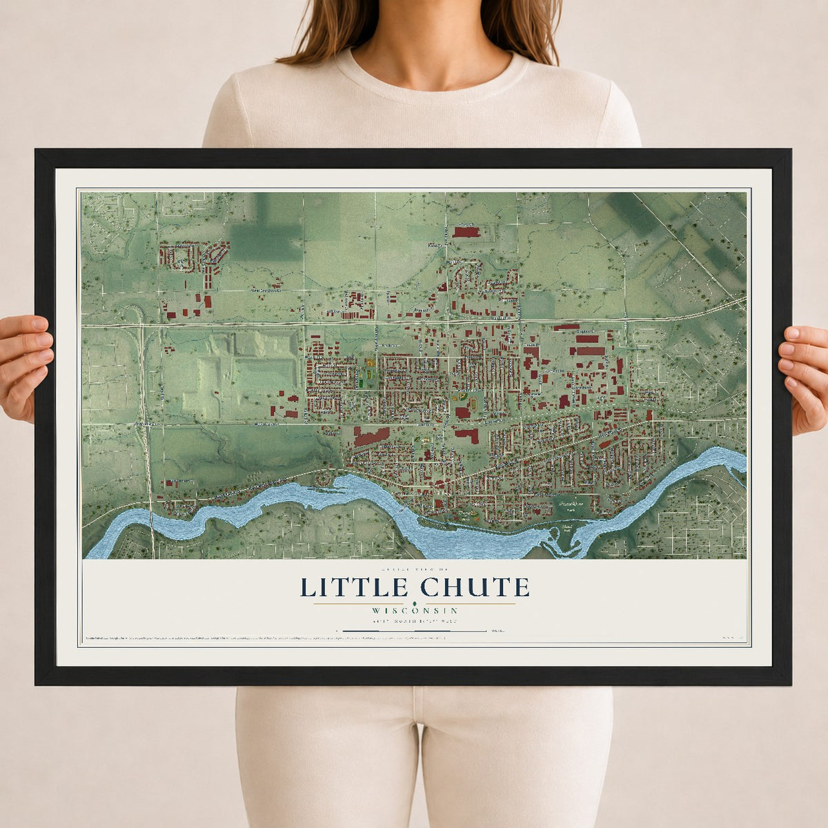 Map of Little Chute, Wisconsin, 18 x 24 inch print in a black wood frame