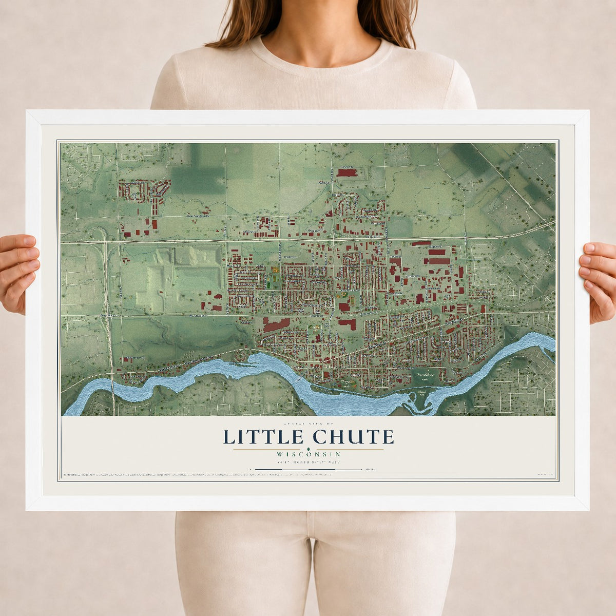 Map of Little Chute, Wisconsin, 18 x 24 inch print in a white wood frame