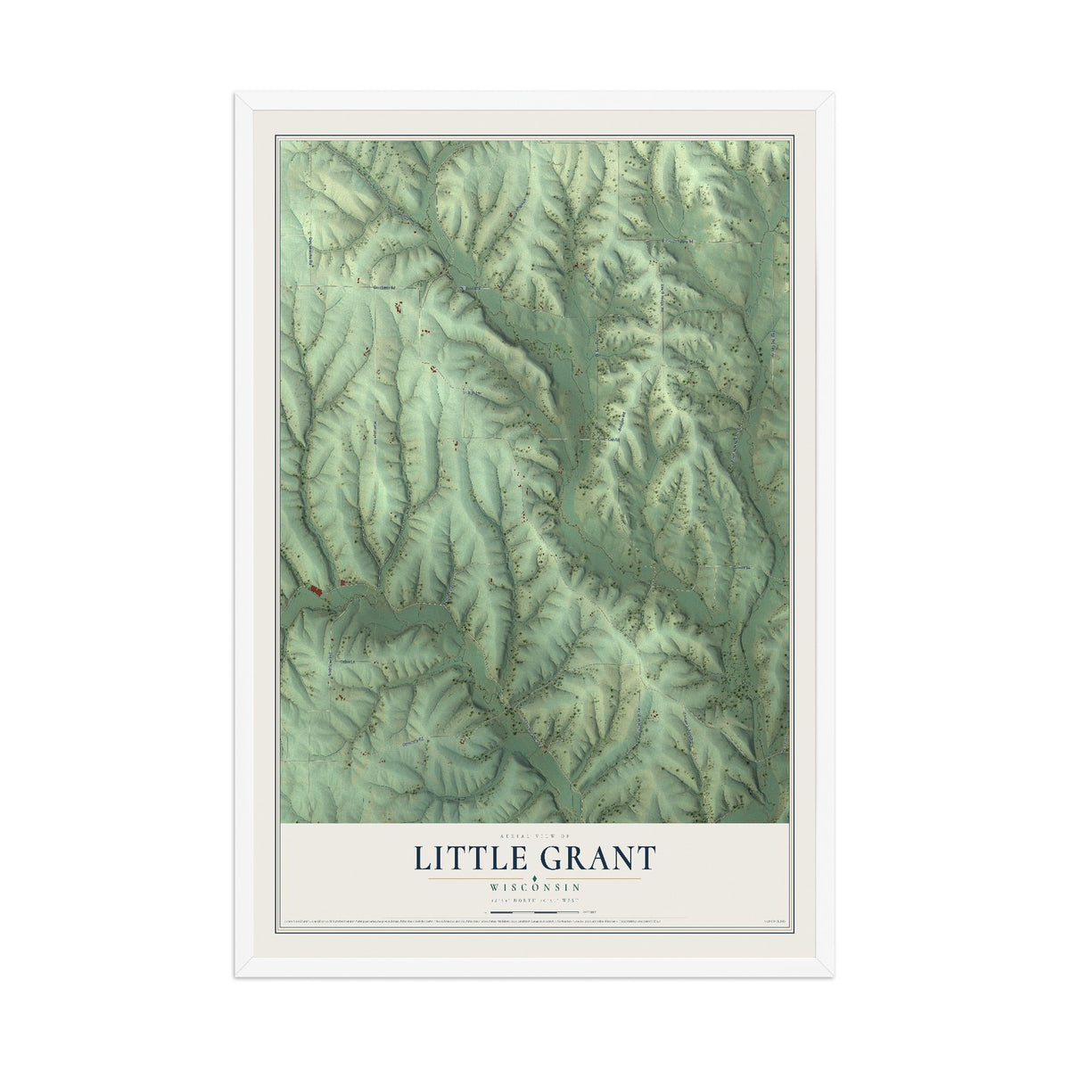 Map of Little Grant, Wisconsin, 12 x 18 inch print in a white wood frame