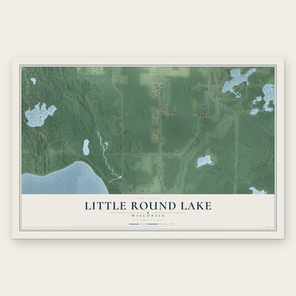 Little Round Lake, Wisconsin map print, the full design