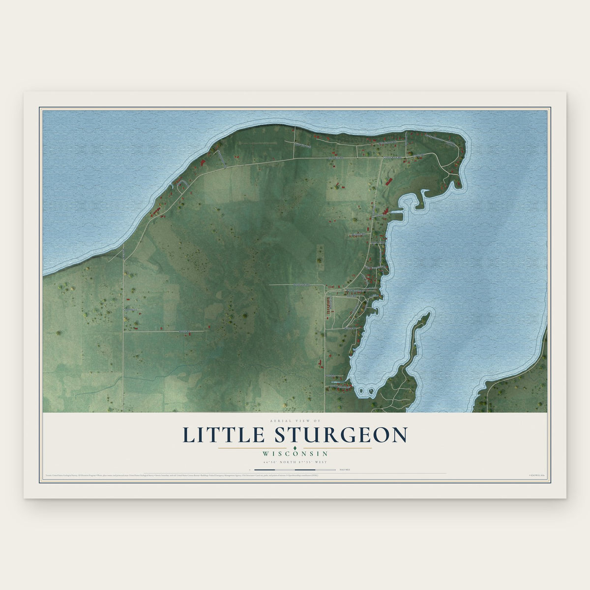 Little Sturgeon, Wisconsin map print, the full design