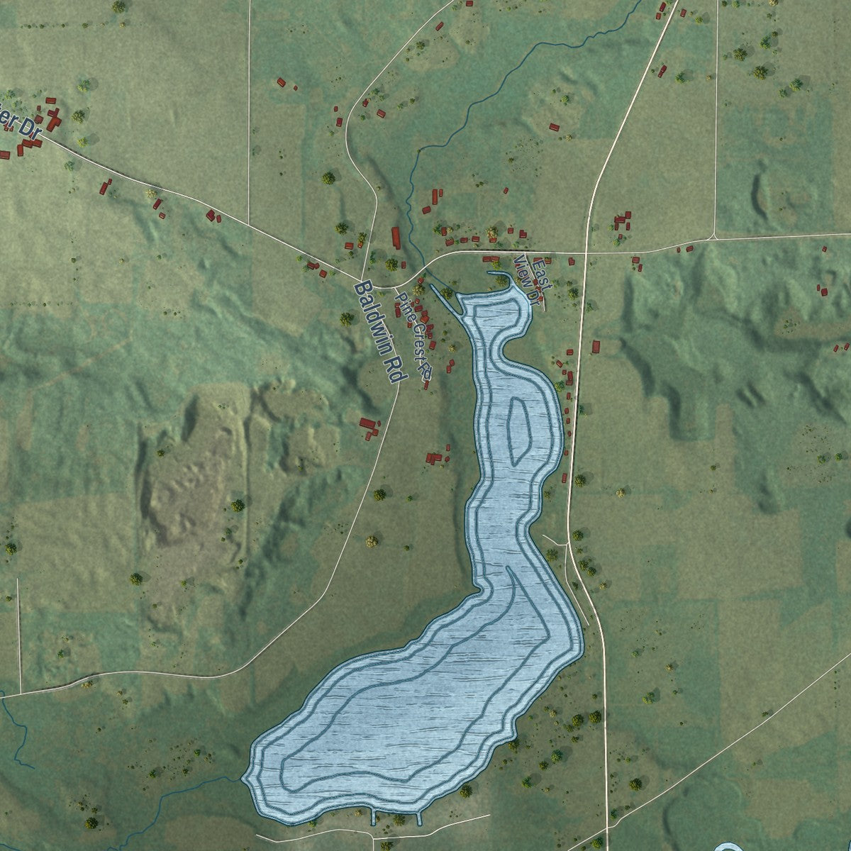 Second close-up of the map of Little Wolf, Wisconsin print showing more streets and buildings