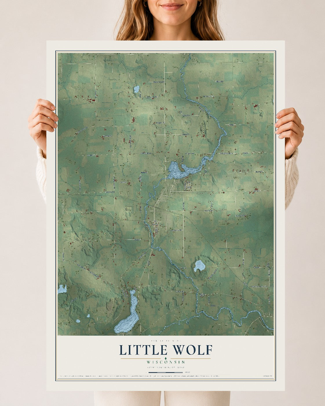 Map of Little Wolf, Wisconsin, 24 x 36 inch unframed archival matte print