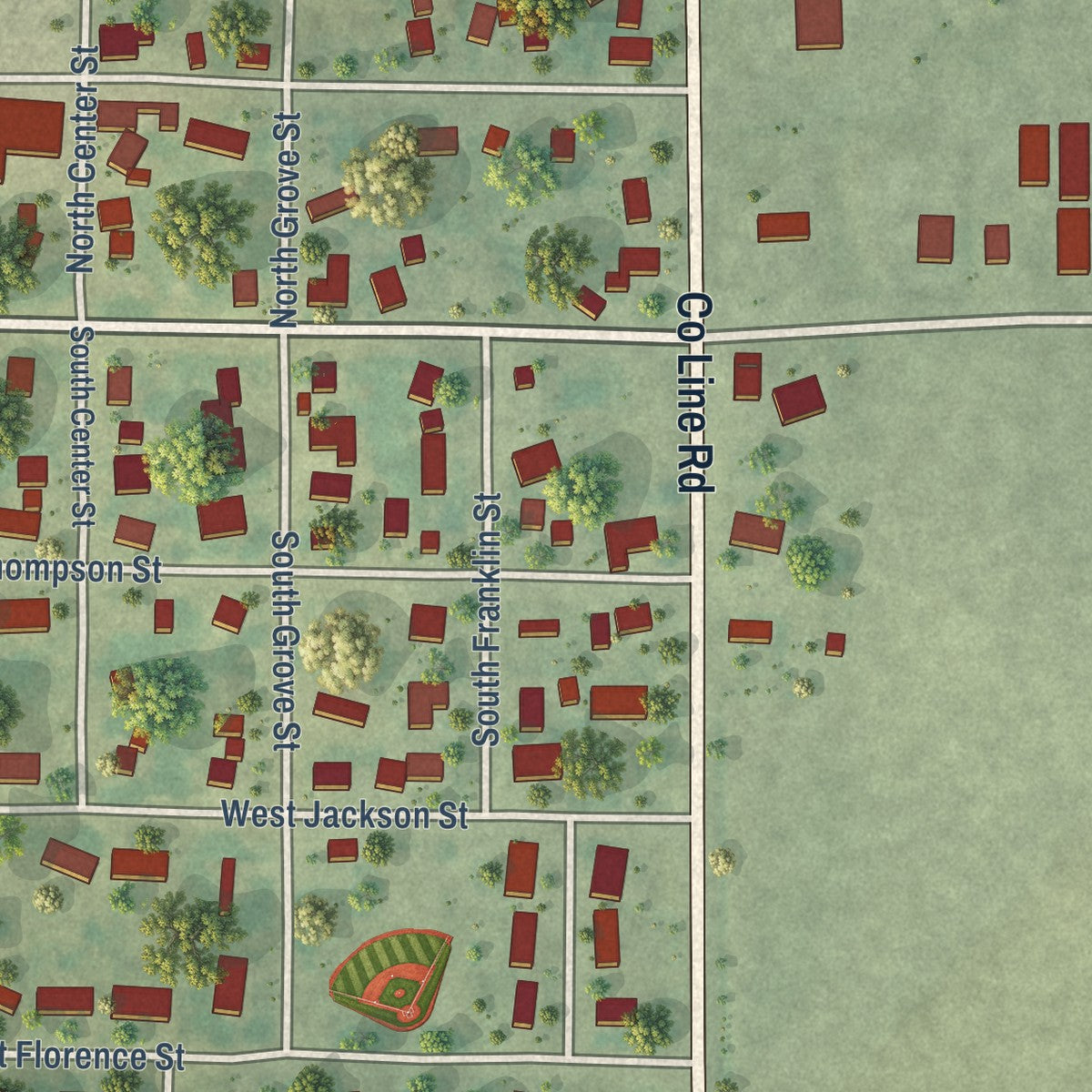 Close-up of the map of Livingston, Wisconsin print showing street and building detail