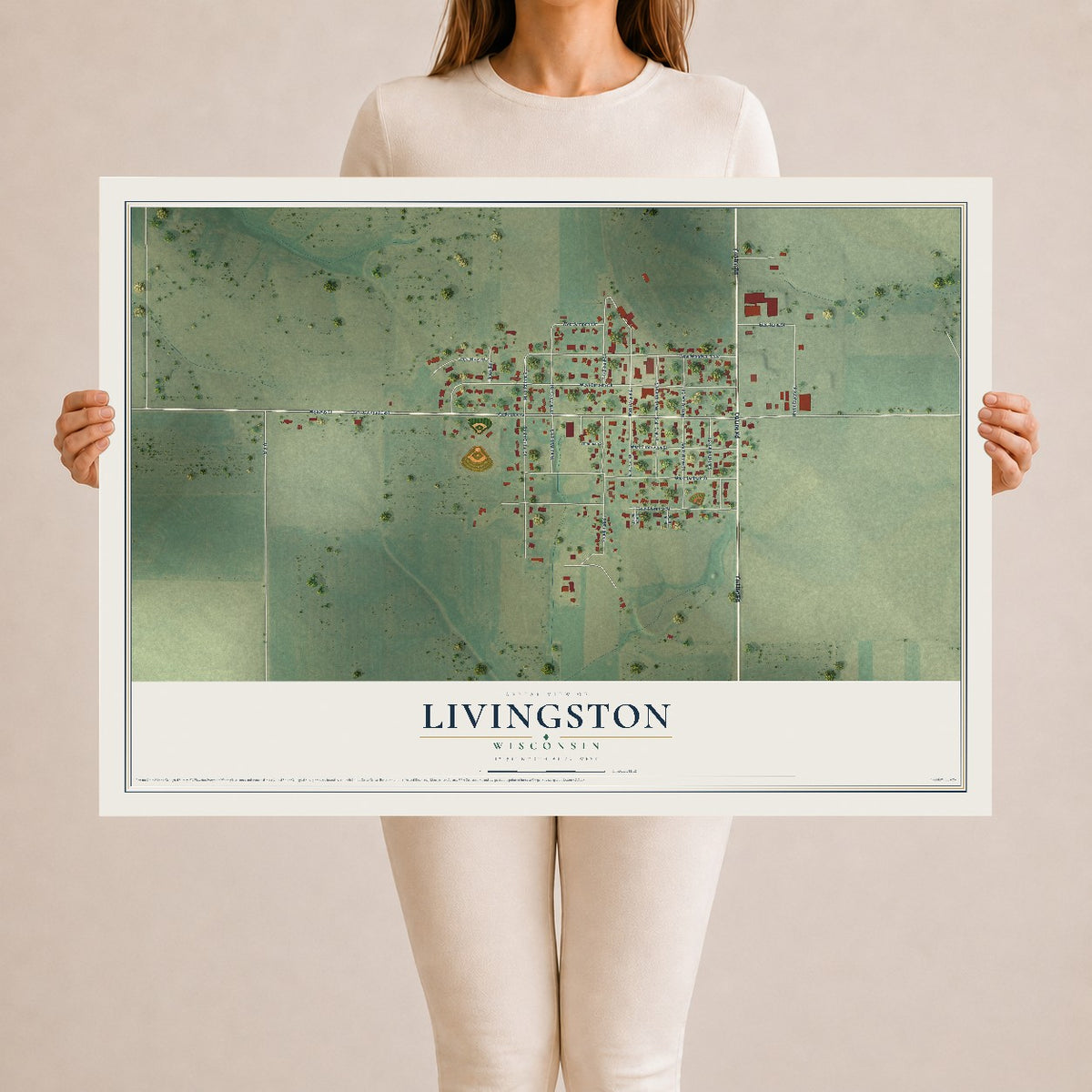 Map of Livingston, Wisconsin, 24 x 36 inch unframed archival matte print