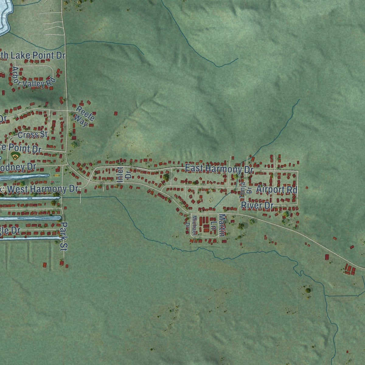 Second close-up of the map of the Town of Lodi, Wisconsin print showing more streets and buildings
