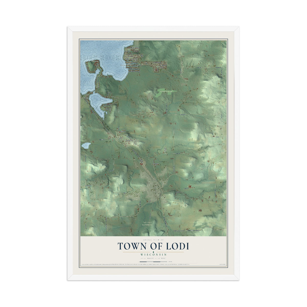 Map of the Town of Lodi, Wisconsin, 12 x 18 inch print in a white wood frame