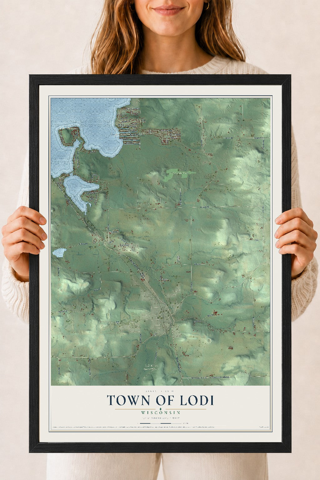 Map of the Town of Lodi, Wisconsin, 18 x 24 inch print in a black wood frame