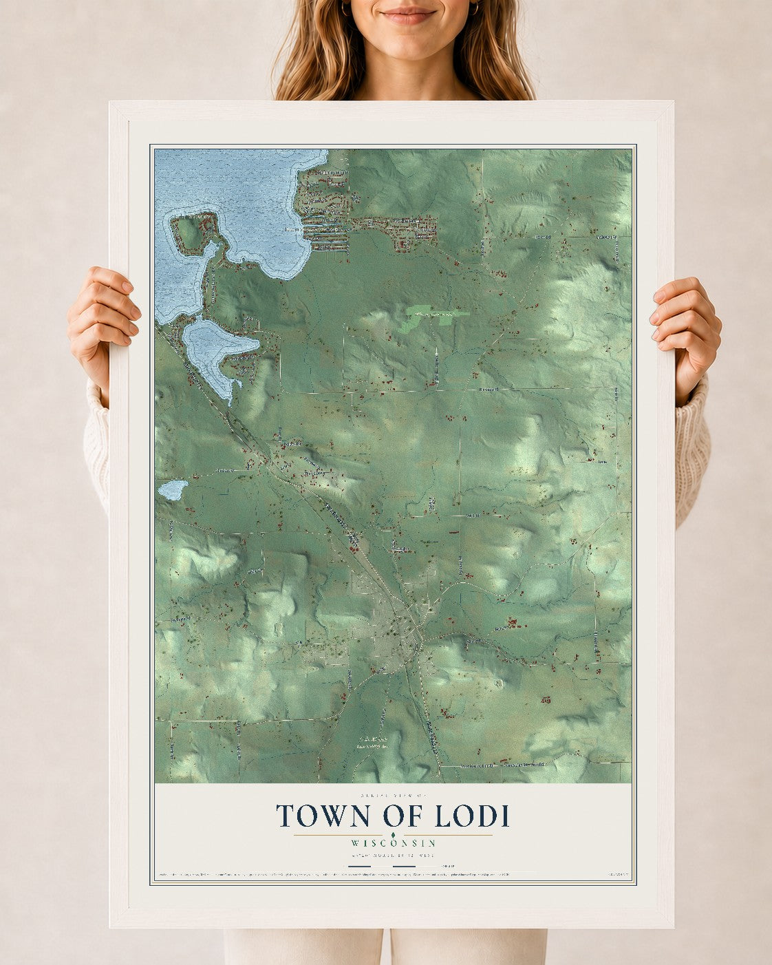 Map of the Town of Lodi, Wisconsin, 24 x 36 inch print in a white wood frame
